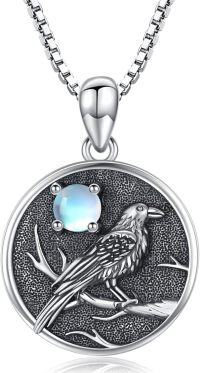 wholesale 925 Sterling Silver Synthetic Opal Raven Pendant Necklaces Gifts for Women-Moonstone