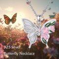wholesale 925 Sterling Silver Pink Opal and Green Moss Agate Butterfly Flower Pendant Necklace-0-4