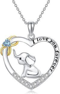 wholesale 925 Sterling Silver Birthstone Elephant Heart Necklace for Women-March