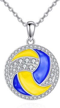 wholesale 925 Sterling Silver Blue & Yellow Enamel Yin Yang CZ Pendant Necklace for Women Golf Lovers' s-Volleyball