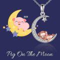 wholesale 925 Sterling Silver Crescent Moon with Pink Pig Pendant Necklace for Women-0-4