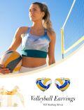 wholesale 925 Sterling Silver Heart-Shaped Volleyball Stud Earrings - Blue & Yellow-0-3