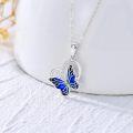 wholesale 14K White Gold Natural Diamond & Blue Butterfly Dainty Heart Pendant Necklace for Women, Nickel-Free, 16 1.8g, Gift for Her-0-1