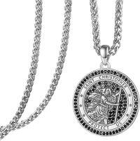 wholesale 925 Sterling Silver Saint Christopher and Saint Michael Pendant Necklace with Black CZ Stones for Men & Women - Catholic Religious -D-St Christopher-Silver-D-St Christopher-Silver