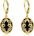 wholesale 10K Gold Black Onyx Floral Vine Leverback Earrings-0-0