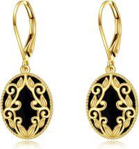 wholesale 10K Gold Black Onyx Floral Vine Leverback Earrings-A Style-black onyx earrings