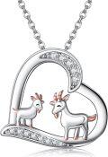 wholesale 925 Sterling Silver Heart-Shaped Necklace with Two Goats Pendant for Women Girls Mothers' Day Gift-0-0