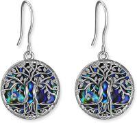wholesale 925 Sterling Silver Abalone Shell Tree of Life Drop Earrings for Women Girl's Gift Jewelry-sister tree earrings