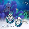 wholesale 925 Sterling Silver Blue Crystal Octopus Stud Earrings Sea Life Jewelry for Women Girls-0-4