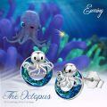 wholesale 925 Sterling Silver Blue Crystal Octopus Stud Earrings-0-4