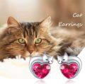 wholesale 925 Sterling Silver Birthstone Cat Stud Earrings Heart Jewelry for Women-0-3