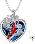 wholesale 925 Sterling Silver Heart-Shaped Cardinal & Roses Keepsake Jewelry for Ashes - 18 Chain Included-0-0