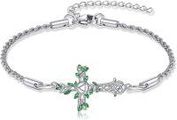 wholesale 925 Sterling Silver Celtic Knot Green Leaf Cross Charm Rope Chain Bracelet s for Women Girls-AA cross