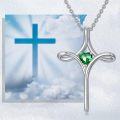 wholesale 925 Sterling Silver Green Heart Birthstone Cross Necklace for Women Christian Jewelry Confirmation Baptism Gift-0-4