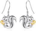 wholesale 925 Sterling Silver Squirrel Dangle Earrings with Gold Accents for Women Girls  4cm Long-0-0