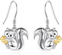 wholesale 925 Sterling Silver Squirrel Dangle Earrings with Gold Accents for Women Girls  4cm Long-Squirrel