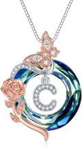 wholesale TOUPOP Christmas Gifts Necklace For Women Rose Necklace With Butterfly C Initial Necklace 925 Sterling Silver With C Letter Blue Crystal Birthday Gifts For Her Mom Wife Girlfriend, 20*20 Inch -0-0