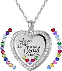 wholesale S925 Sterling Silver & Birthstones Heart Mother Floating Locket Necklace Gift for Mom-J3-Heart mother locket