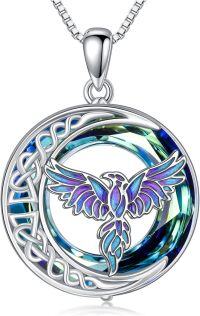 wholesale 925 Sterling Silver Blue Crystal Celtic Phoenix Pendant Necklace-Phoenix-Blue Crystal