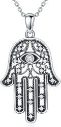 wholesale Hamsa Evil Eye Necklace Lotus Chakra Pendant 925 Sterling Silver Celtic Jewelry Gifts For Women Men 18+2 Inch -0-0