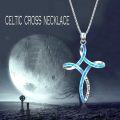 wholesale 925 Sterling Silver Turquoise and White Opal Celtic Cross Pendant Necklace for Women-0-30