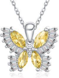 wholesale 925 Sterling Silver Birthstone Butterfly Necklace for Women-11-Nov-Citrine Yellow
