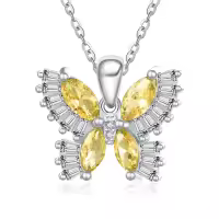 wholesale 925 Sterling Silver Birthstone Butterfly Necklace for Women-11-Nov-Citrine Yellow