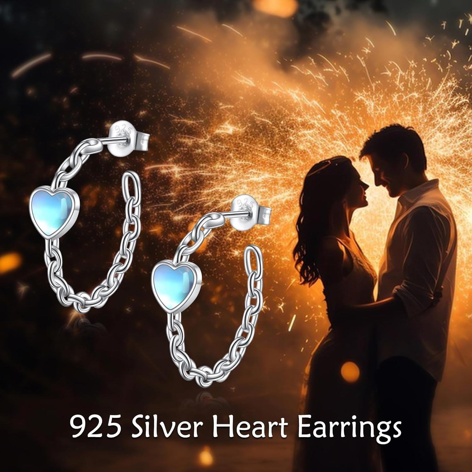 wholesale 925 Sterling Silver Metal Hollow Out Heart Moonstone Twist Chain Huggie Hoop Earrings Hypoallergenic Jewelry for Women-0-5