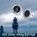 wholesale 925 Sterling Silver Rune Design Onyx Men's Stud Earrings - 10MM-0-3