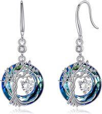 wholesale Sterling Silver Gemstone Tree of Life Dangle Earrings Birthstone Gift for Her-04-Apri-CZ