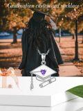 wholesale 925 Sterling Silver Purple Heart Amethyst Graduation Cap Pendant Necklaces for Women-0-1