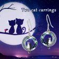 wholesale TOUPOP Cat On The Moon Earrings Sterling Silze Cut Animal Cat Dangel Drop Earrings With Circle Crystal Christmas Valentines Birthday Mothers Day Jewelry Gifts For Women Cat Lovers -0-3