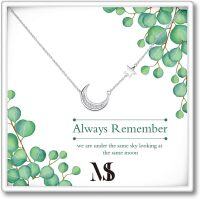 wholesale 925 Sterling Silver Crescent Moon & Star Pendant Necklace for Women - Birthday Gift Ideas-Moon and Star