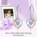 wholesale TOUPOP Alexandrite June Birthstone Earrings Sterling Silver Rose Heart Alexandrite Earrings Heart Butterfly Earrings Jewelry Anniversary Birthday Christmas Gifts For Women Her Wife Girlfriend Mom -0-2