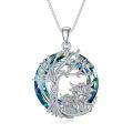 TOUPOP Sterling Silver Blue Crystal Tree Of Life Moon Sunflower Cow Pendant-0-0