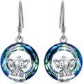 wholesale 925 Sterling Silver Blue Crystal Elephant Dangle Earrings for Women Girls  4cm Long-0-0