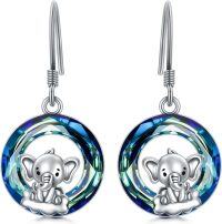 wholesale 925 Sterling Silver Blue Crystal Elephant Dangle Earrings for Women Girls  4cm Long-elephant-3