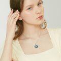 wholesale 925 Sterling Silver Blue Crystal Circle Plane Pendant Necklace for Women-0-1