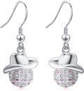 wholesale 925 Sterling Silver Cowboy Hat Dangle Earrings with Pink Cubic Zirconia Stones  for Women Girls Mother's Day Present (Cowboy)-0-0