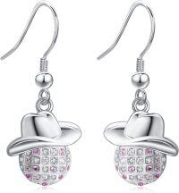wholesale 925 Sterling Silver Cowboy Hat Dangle Earrings with Pink Cubic Zirconia Stones  for Women Girls Mother's Day Present (Cowboy)-Disco Ball-Disco Ball