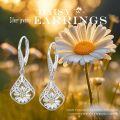 wholesale 925 Sterling Silver Daisy Flower Teardrop Leverback Earrings with Cubic Zirconia for Women Girls-0-3