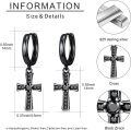 wholesale 925 Sterling Silver Cross Drop Earrings with Black Stones and Turquoise Accents-0-5