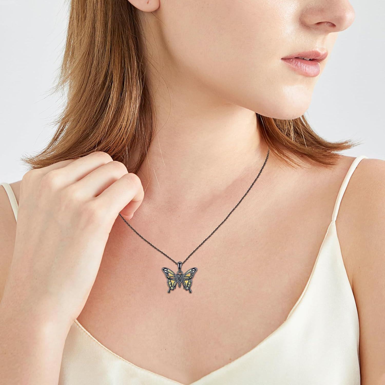 wholesale 925 Sterling Silver Opal Butterfly Pendant Necklace for Women Gifts for Her Valentines Day Jewelry-0-5