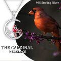 wholesale 925 Sterling Silver 925 Red Cardinal on Crescent Moon Pendant Necklace for Women and Girls-0-5
