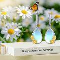 wholesale 925 Sterling Silver Blue Moonstone Flower Drop Earrings-0-3