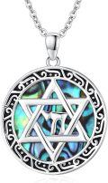 wholesale 925 Sterling Silver Abalone Shell Pentagram Round Pendant Necklace -0-0