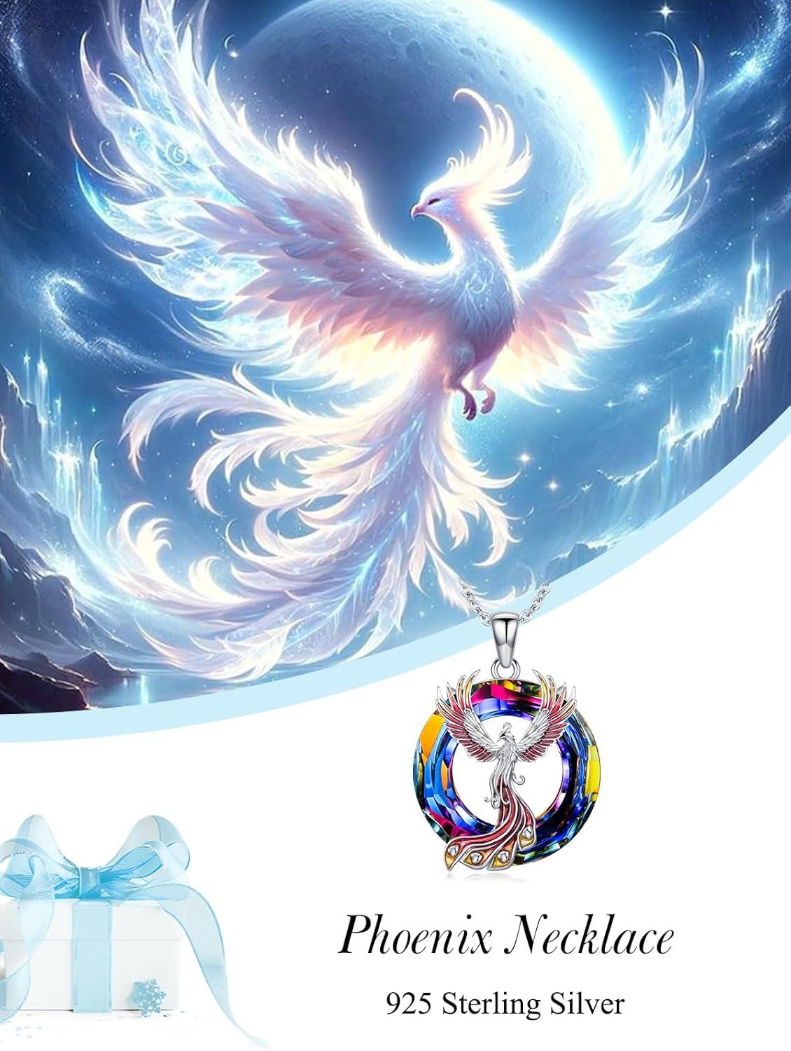 Sterling Silver Crystal Phoenix Pendant Necklace-0-3