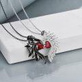 wholesale 925 Sterling Silver Angel Wings Red Crystal Heart Couple Necklaces for Him and Her Matching Valentine's Day Gifts-0-3
