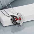 wholesale 925 Sterling Silver Angel Wings Red Crystal Heart Couple Necklaces for Him and Her Matching Valentine's Day Gifts-0-3