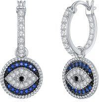 wholesale 925 Sterling Silver & Stone Evil Eye Protection Leverback Earrings 12.5mm, Gift for Her-Blue Evil Eye 2